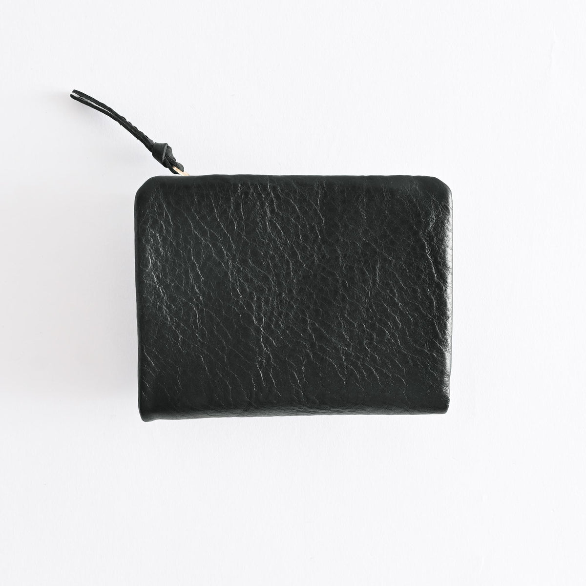 フタツオリザイフ[Shrink leather] 二つ折り財布 本革 ブラック 黒色 