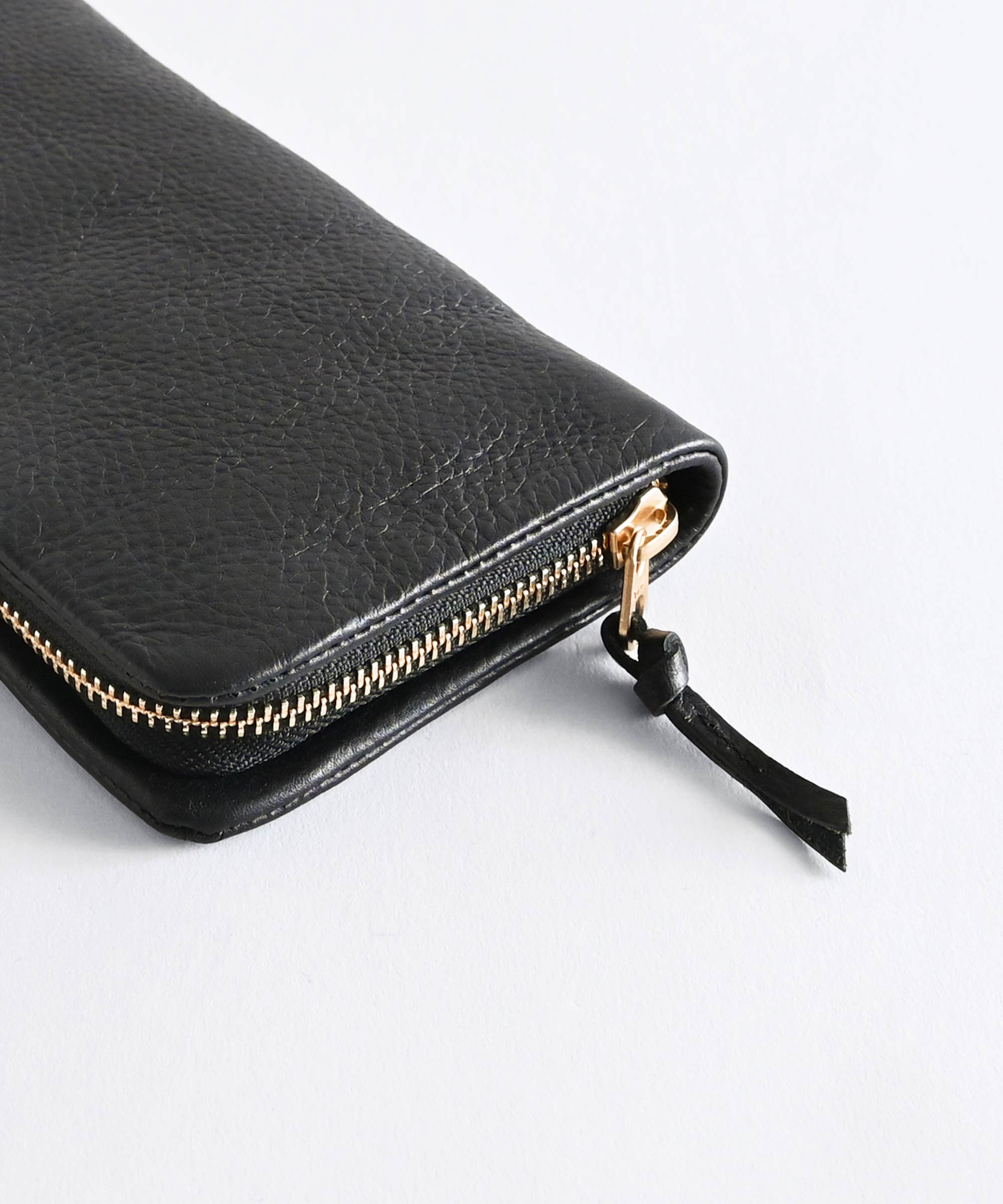 ナガザイフ[Shrink leather] 長財布 本革 ブラック 黒色 - BASIC AND