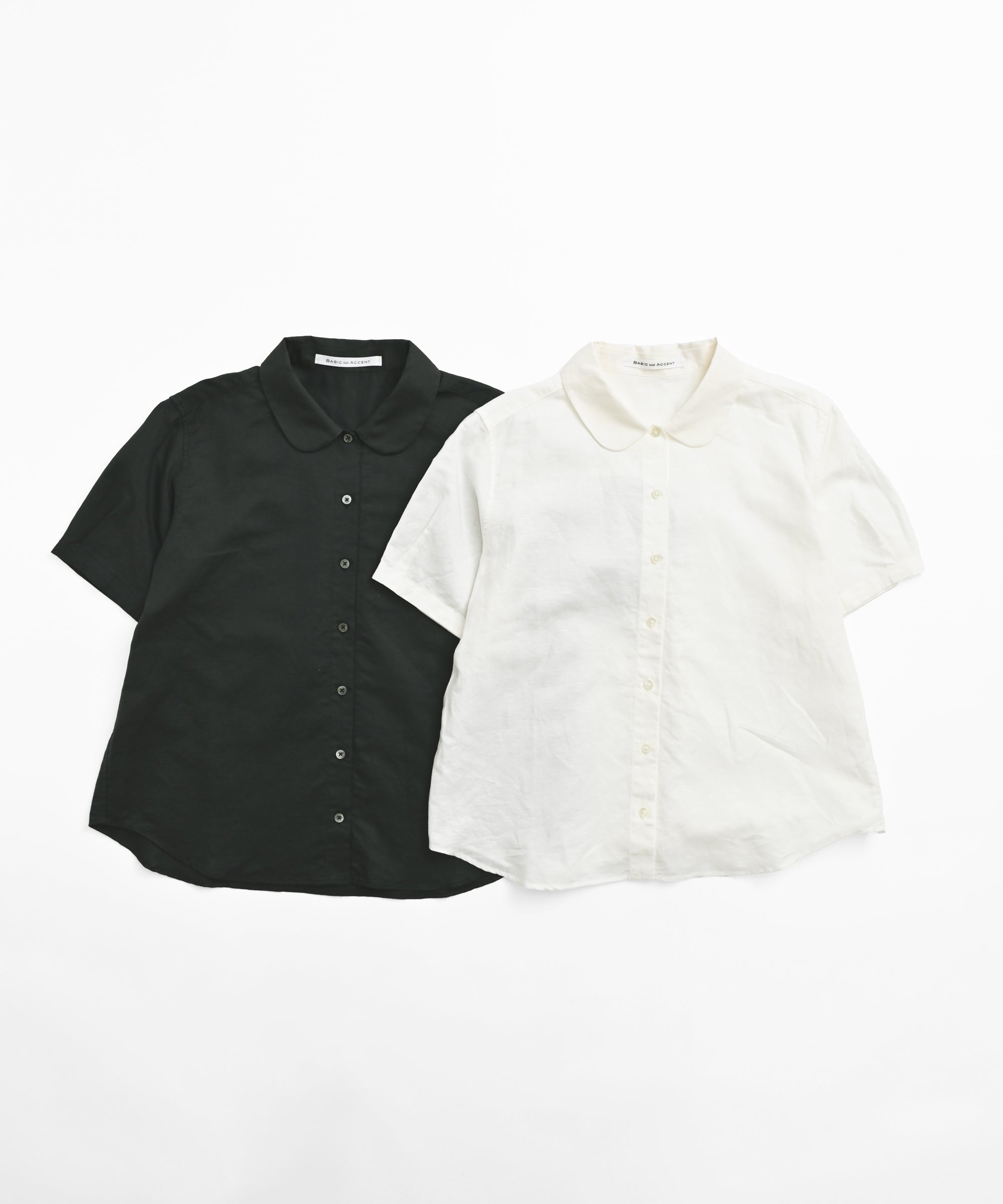 BASIC AND ACCENT】リネンコットンスラブ2丸衿ブラウス 半袖 – BASIC