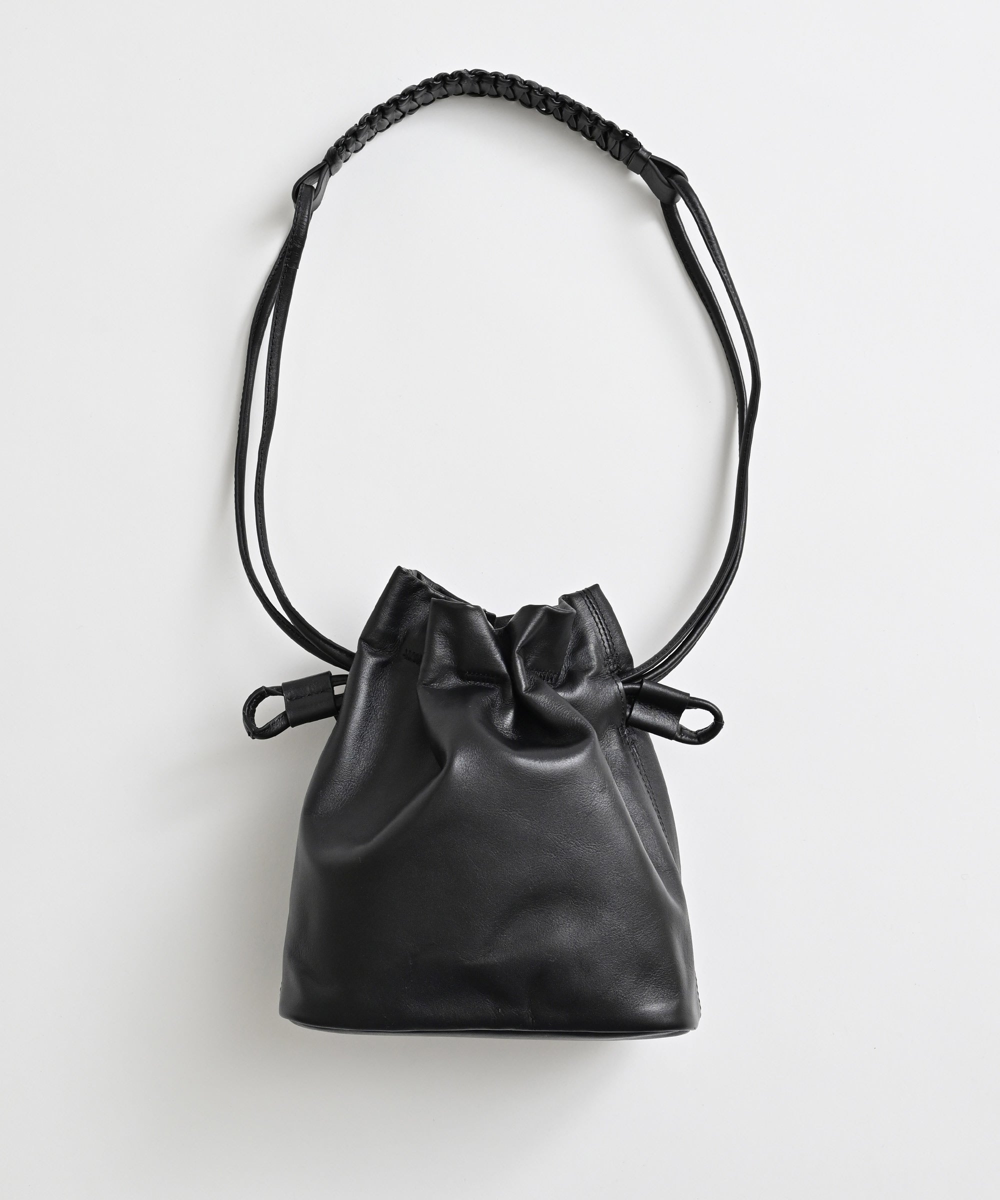 YArKA】real leather flat braided handle drawstring shoulder bag