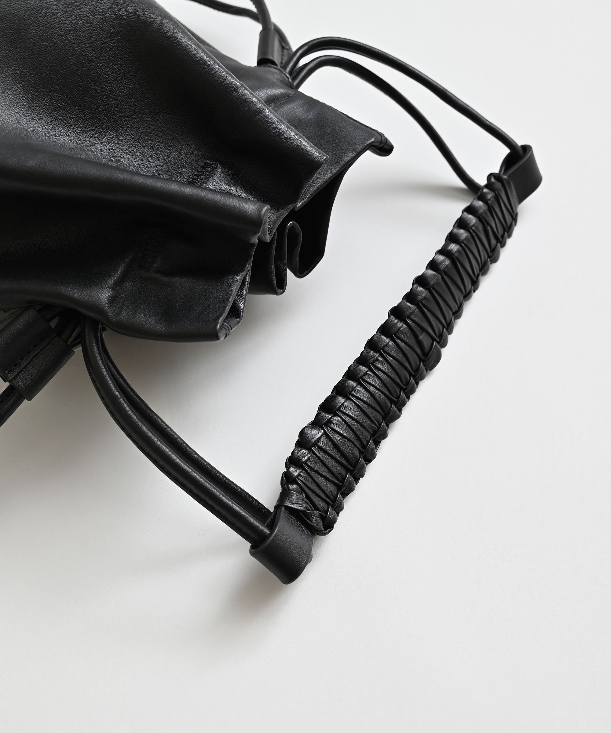 YArKA】real leather flat braided handle drawstring shoulder bag