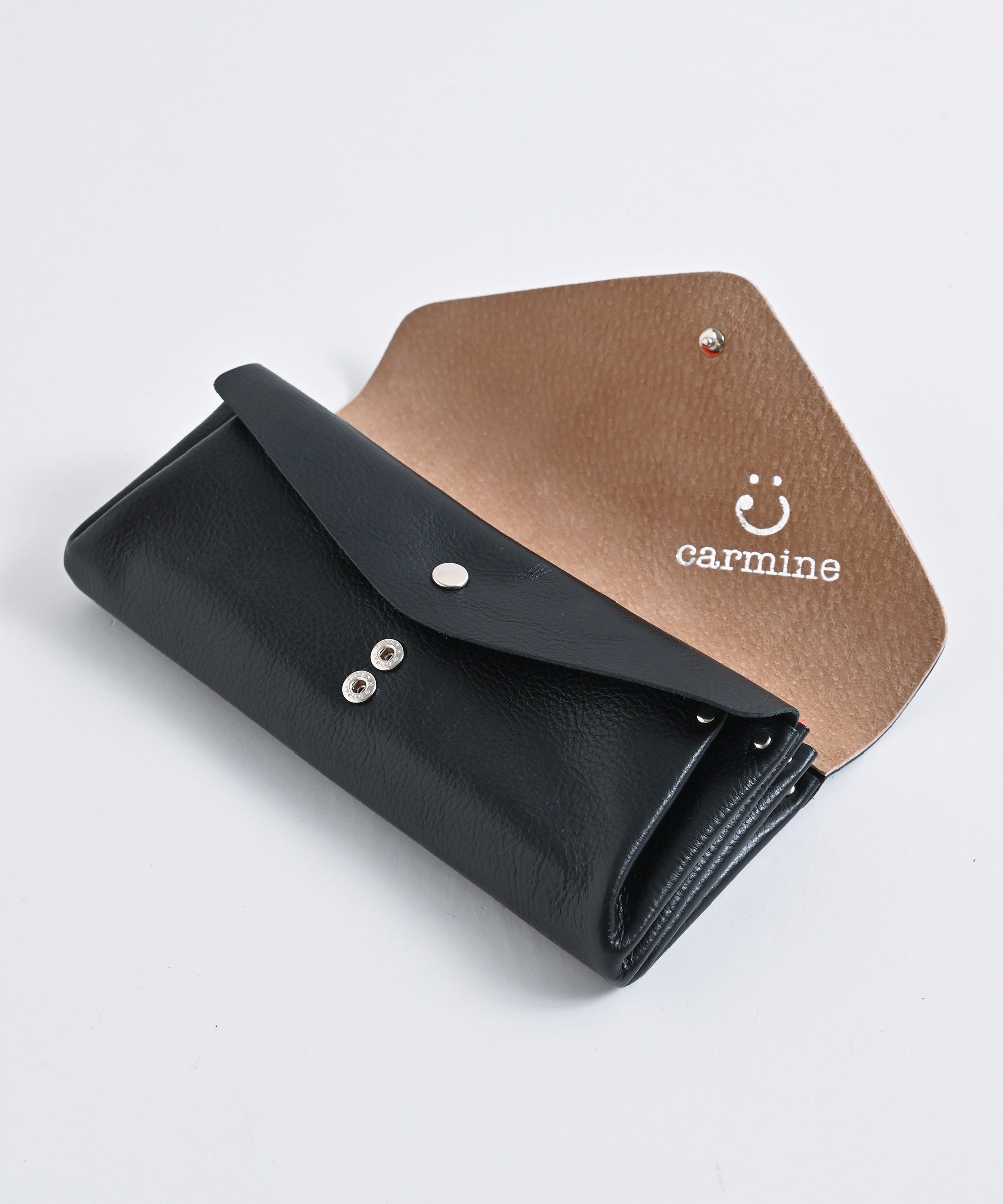 Carmine/カーマイン】Leather Long Wallet Black×NEON RED レザー